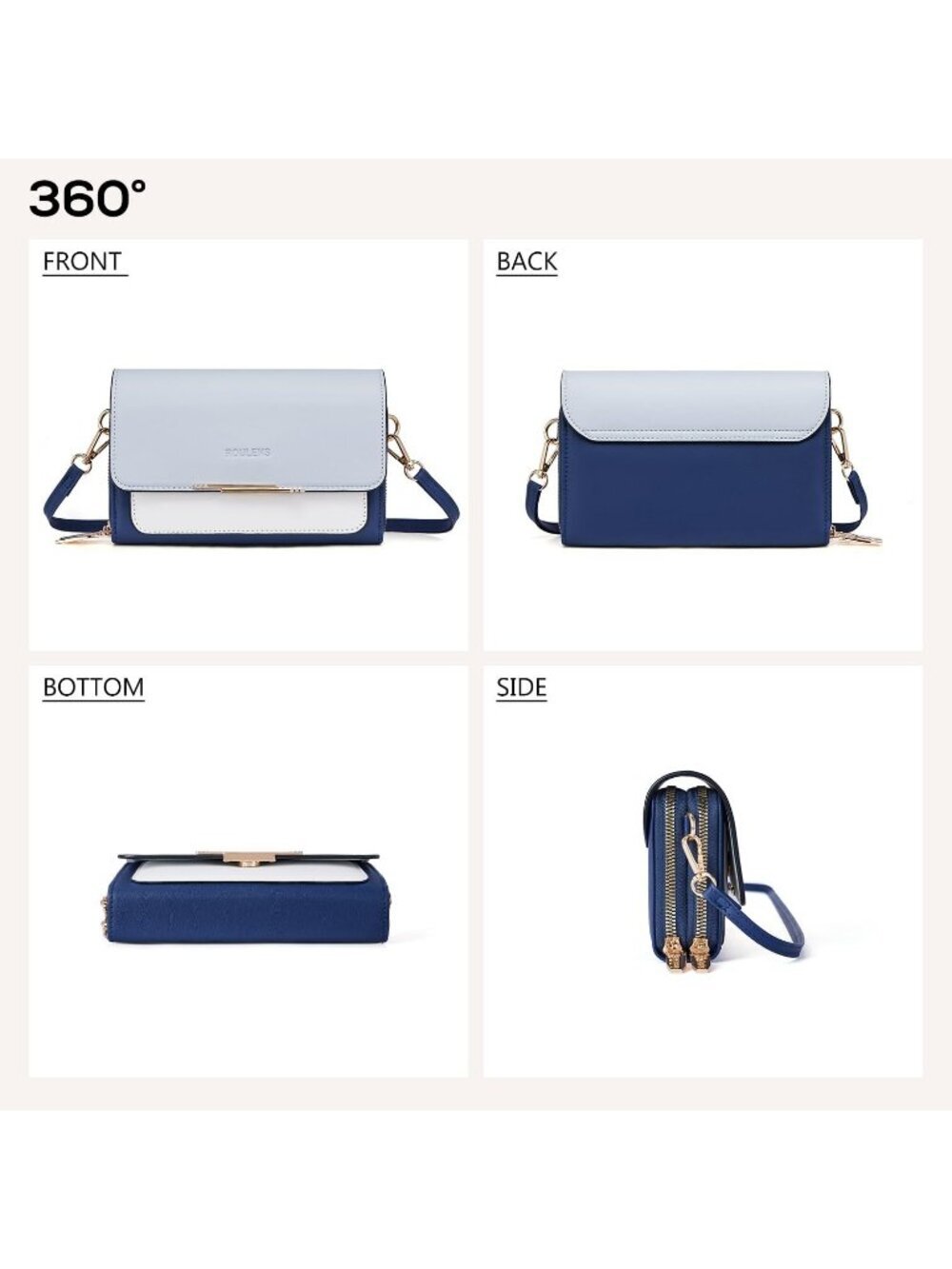 Women's Navy/Light Blue Leather Crossbody Bag Cell Phone Wallet Shoulder Purse - Picture 5 of 6